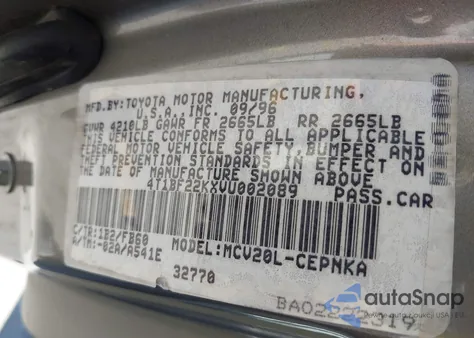 1997 Toyota Camry Le V6 from USA, damaged, VIN 4T1BF22KXVU002089